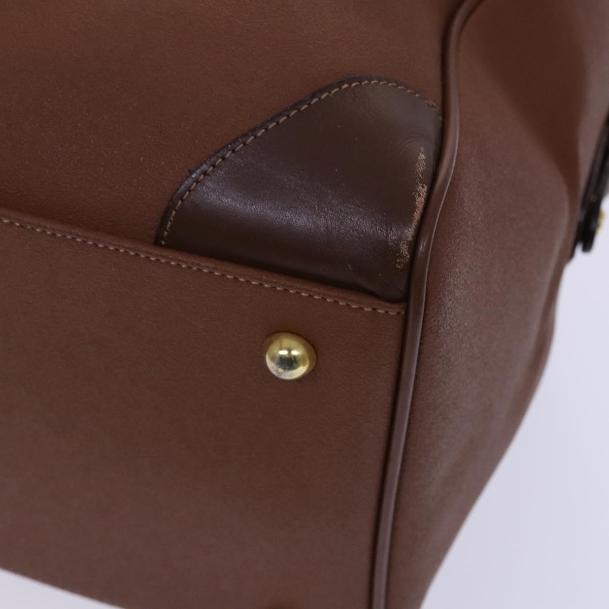 BURBERRY Nova Check Boston Bag Leather 2way Brown Green Auth mr1062