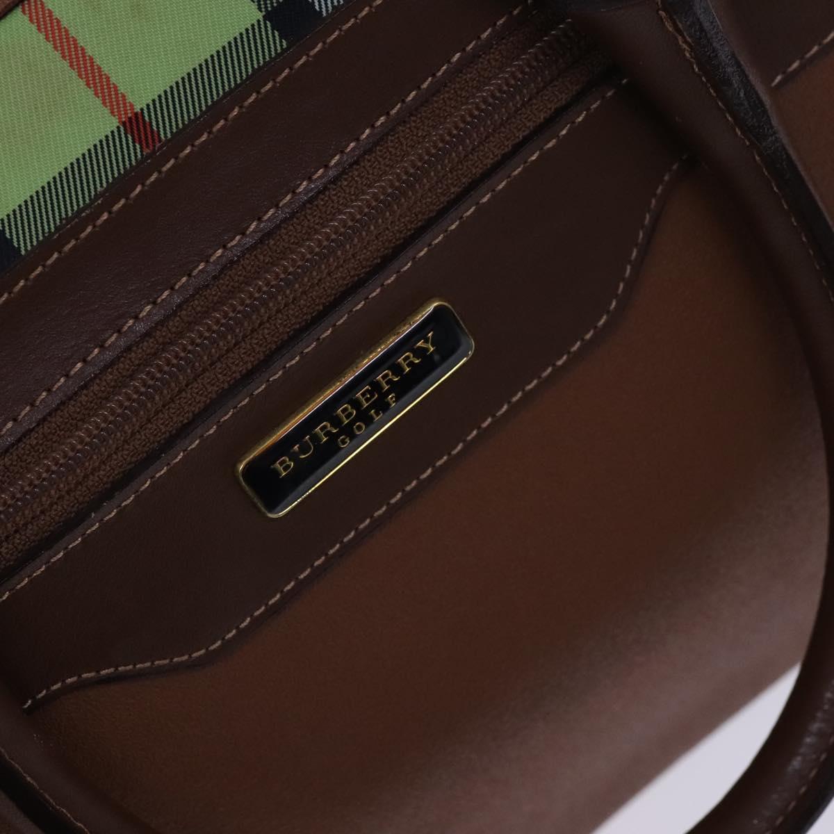 BURBERRY Nova Check Boston Bag Leather 2way Brown Green Auth mr1062