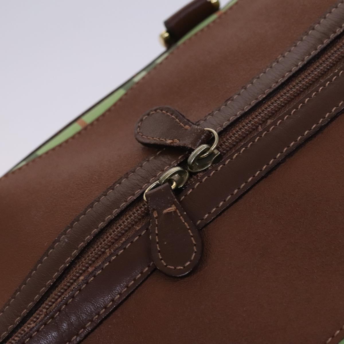 BURBERRY Nova Check Boston Bag Leather 2way Brown Green Auth mr1062