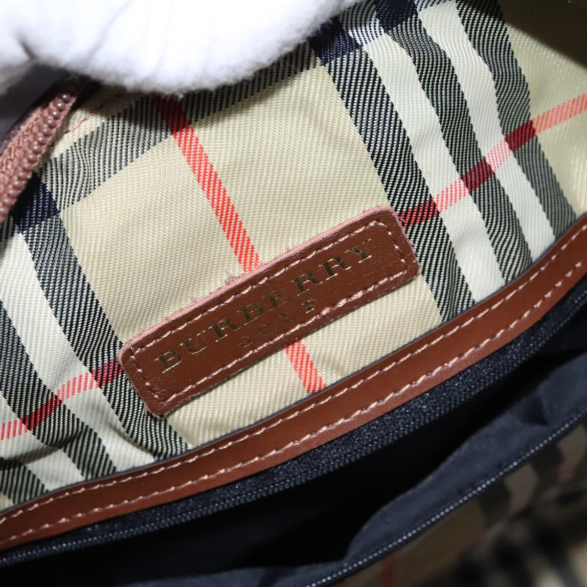 BURBERRY Nova Check Boston Bag Leather 2way Brown Green Auth mr1062