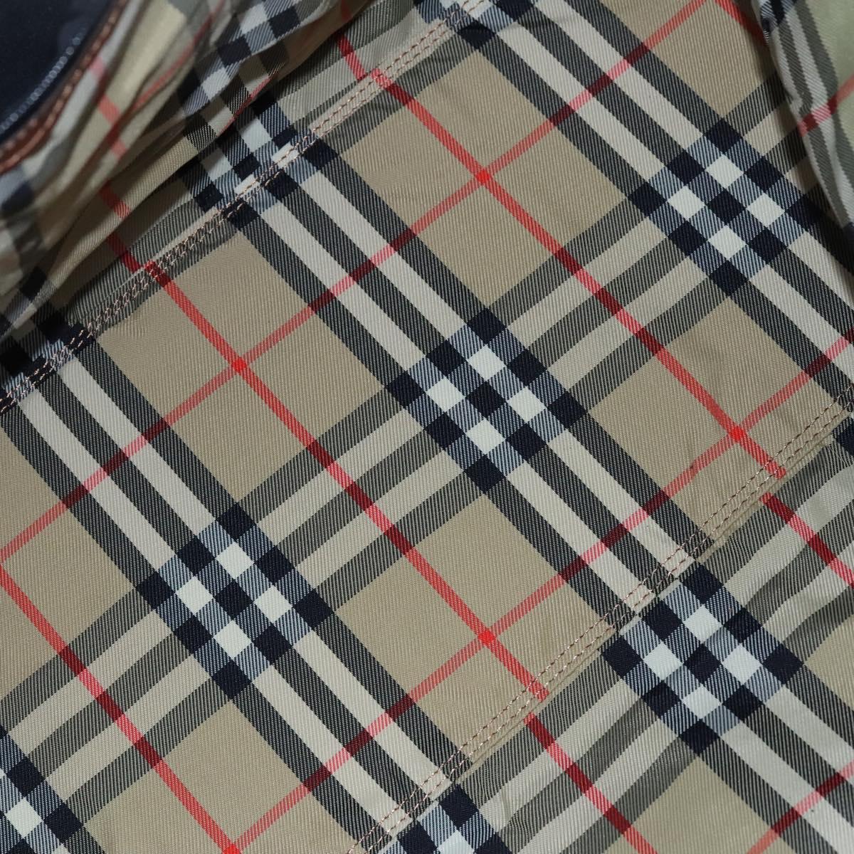 BURBERRY Nova Check Boston Bag Leather 2way Brown Green Auth mr1062