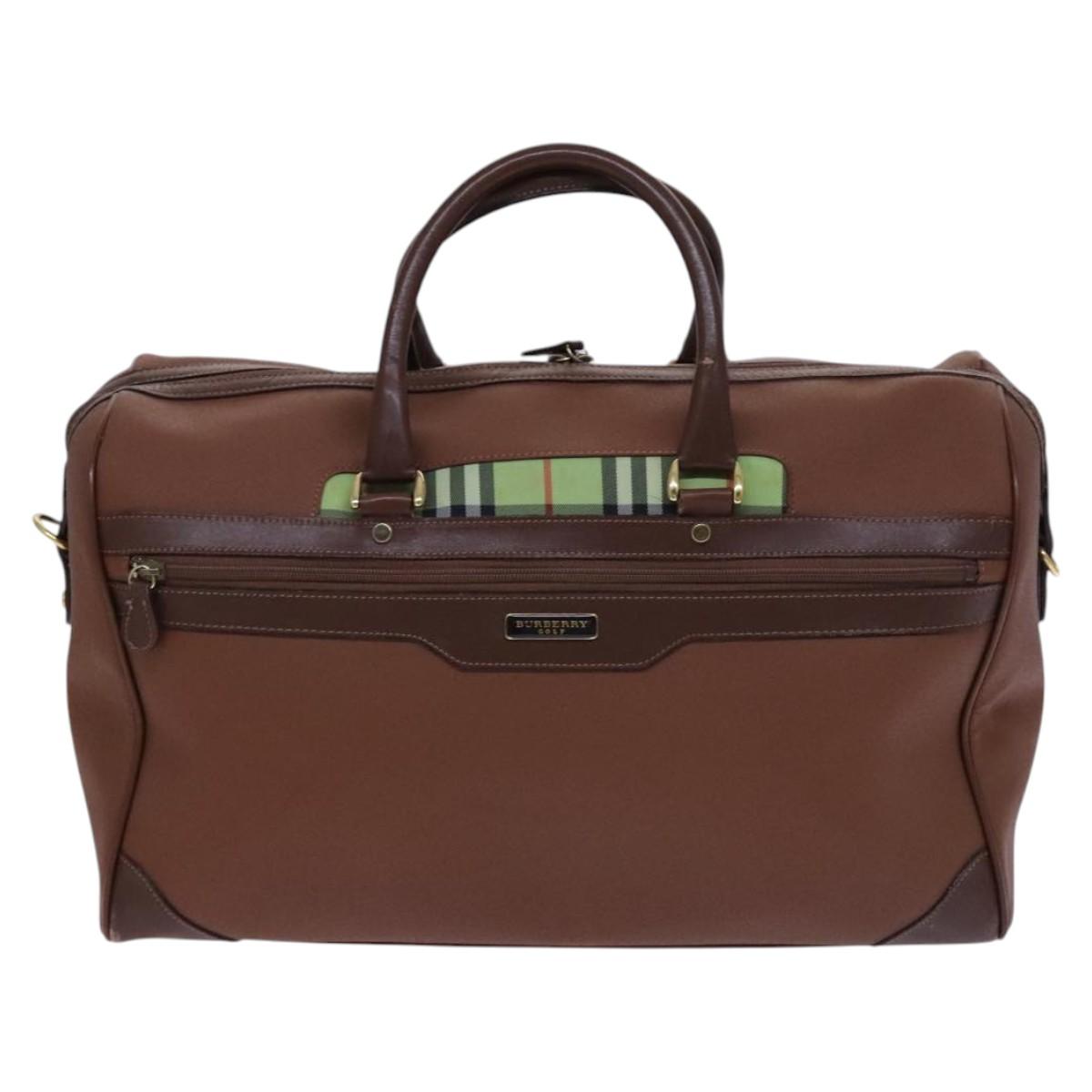 BURBERRY Nova Check Boston Bag Leather 2way Brown Green Auth mr1062