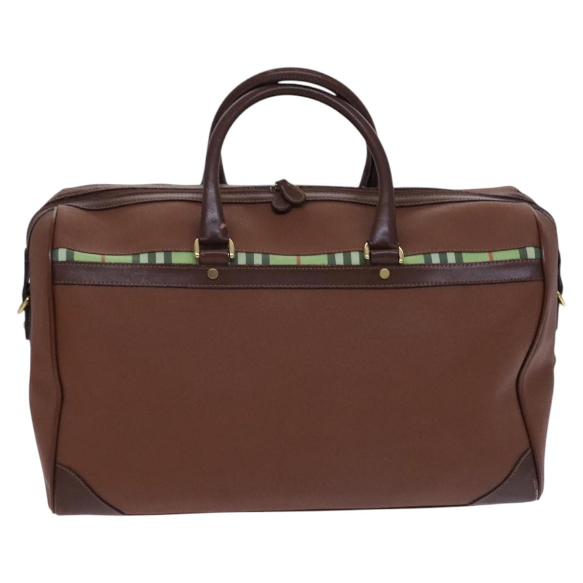 BURBERRY Nova Check Boston Bag Leather 2way Brown Green Auth mr1062