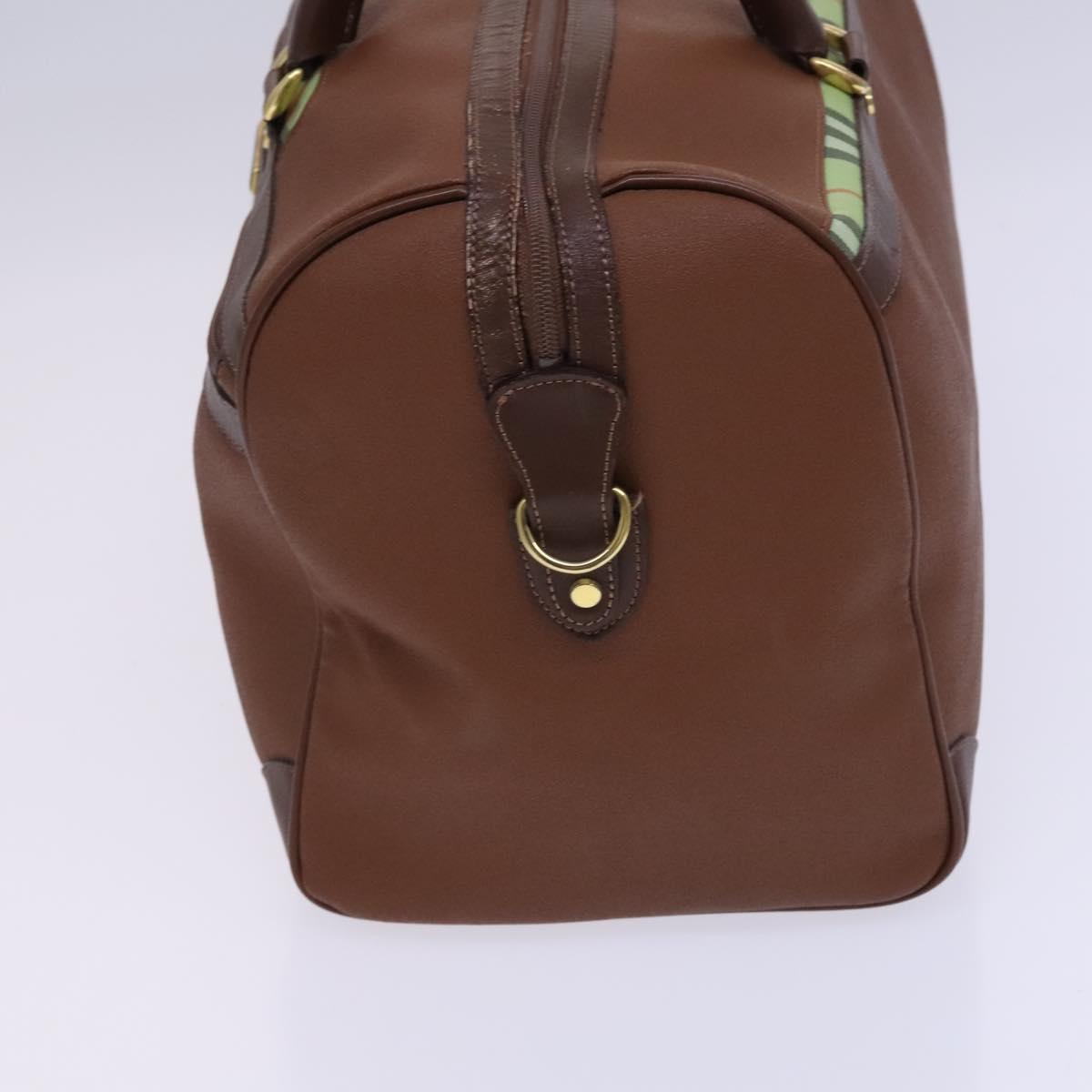 BURBERRY Nova Check Boston Bag Leather 2way Brown Green Auth mr1062