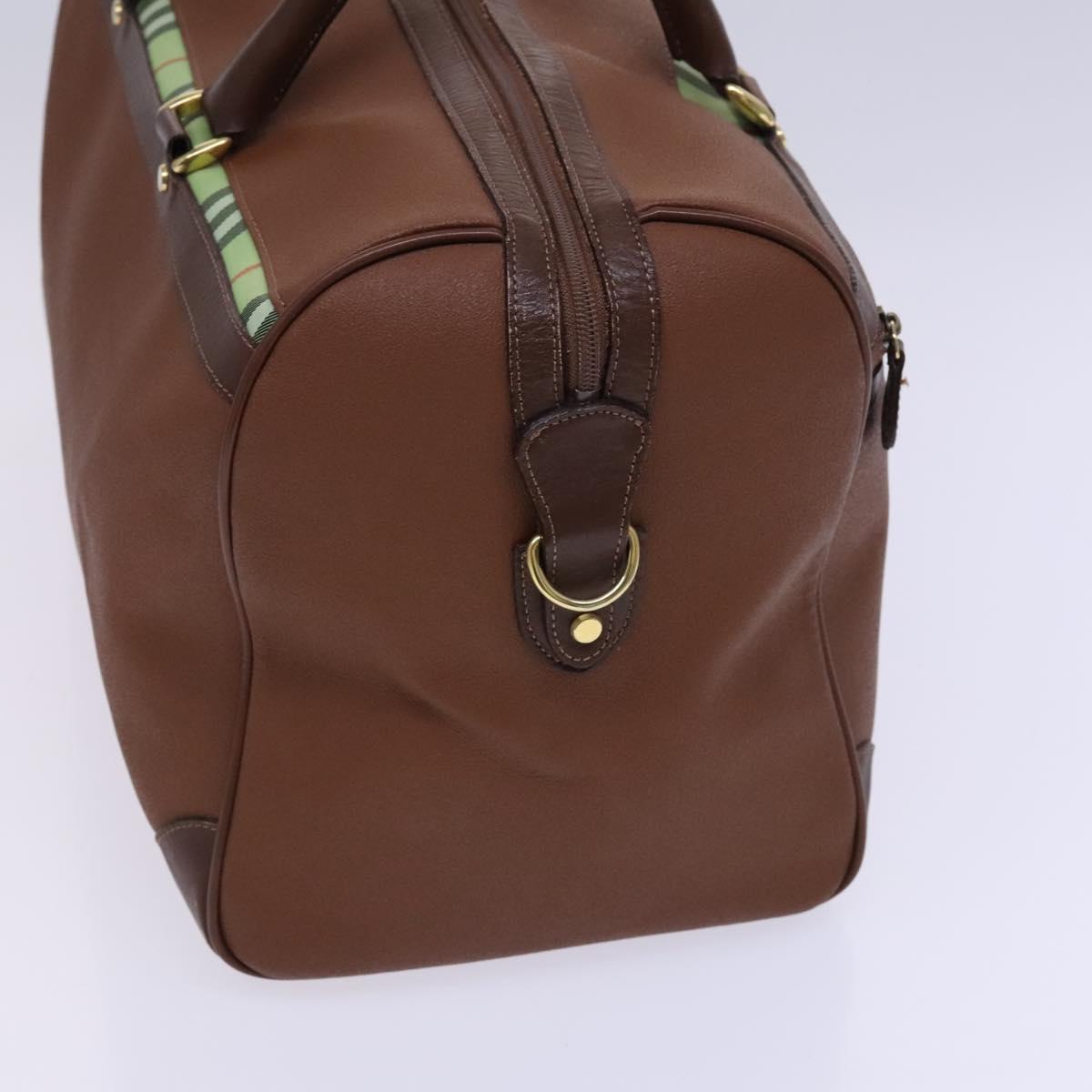 BURBERRY Nova Check Boston Bag Leather 2way Brown Green Auth mr1062