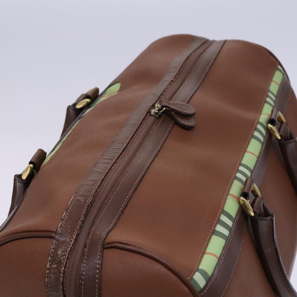 BURBERRY Nova Check Boston Bag Leather 2way Brown Green Auth mr1062