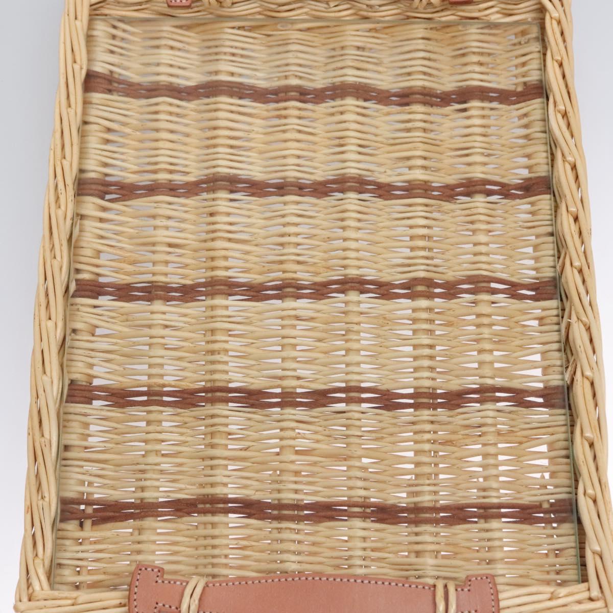 HERMES Wicker Tray Wood Beige Auth mr1065A