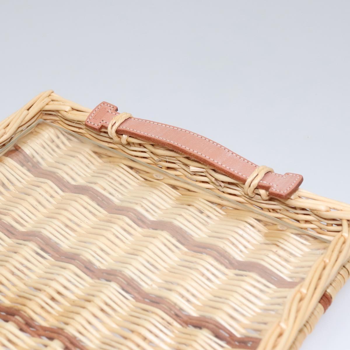 HERMES Wicker Tray Wood Beige Auth mr1065A