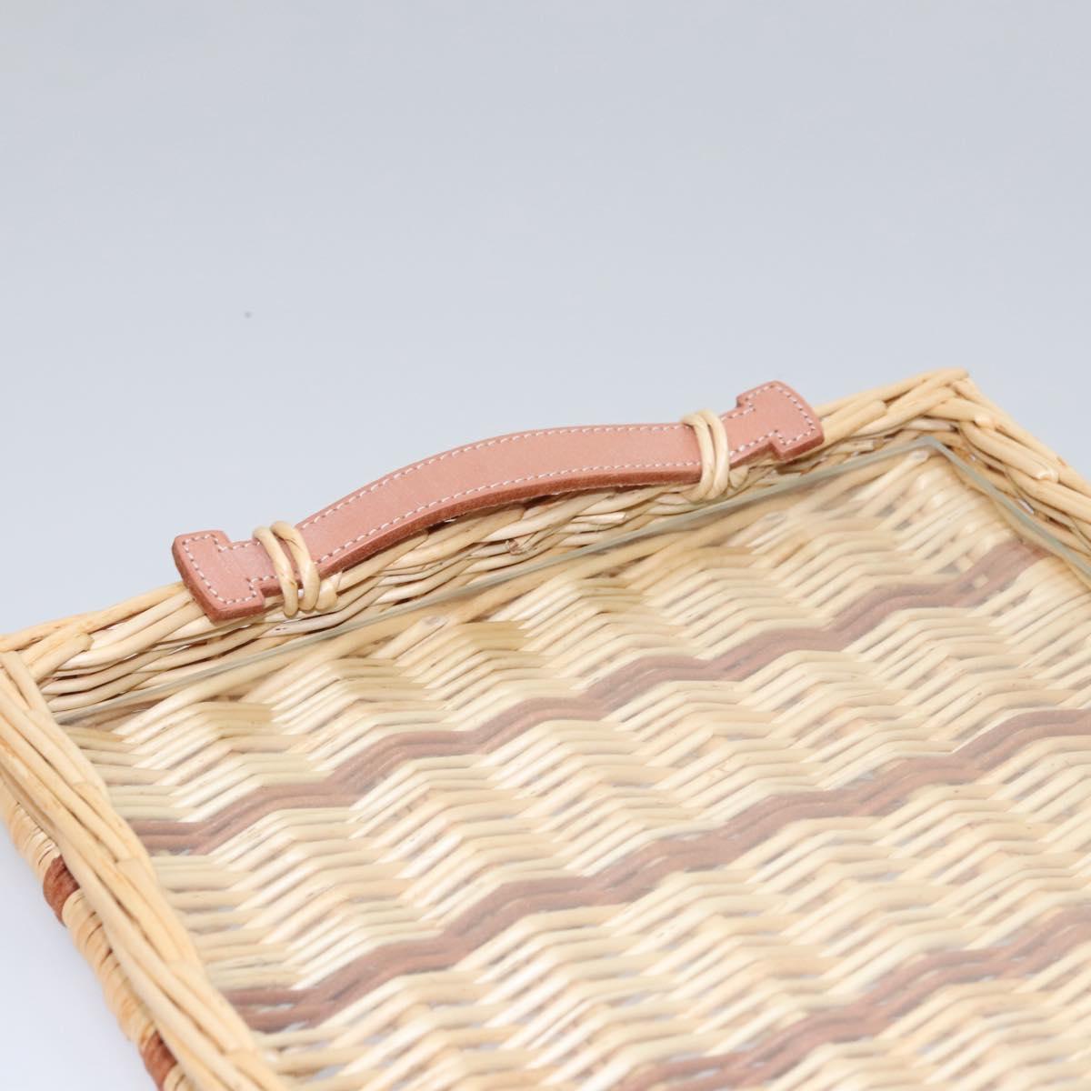 HERMES Wicker Tray Wood Beige Auth mr1065A