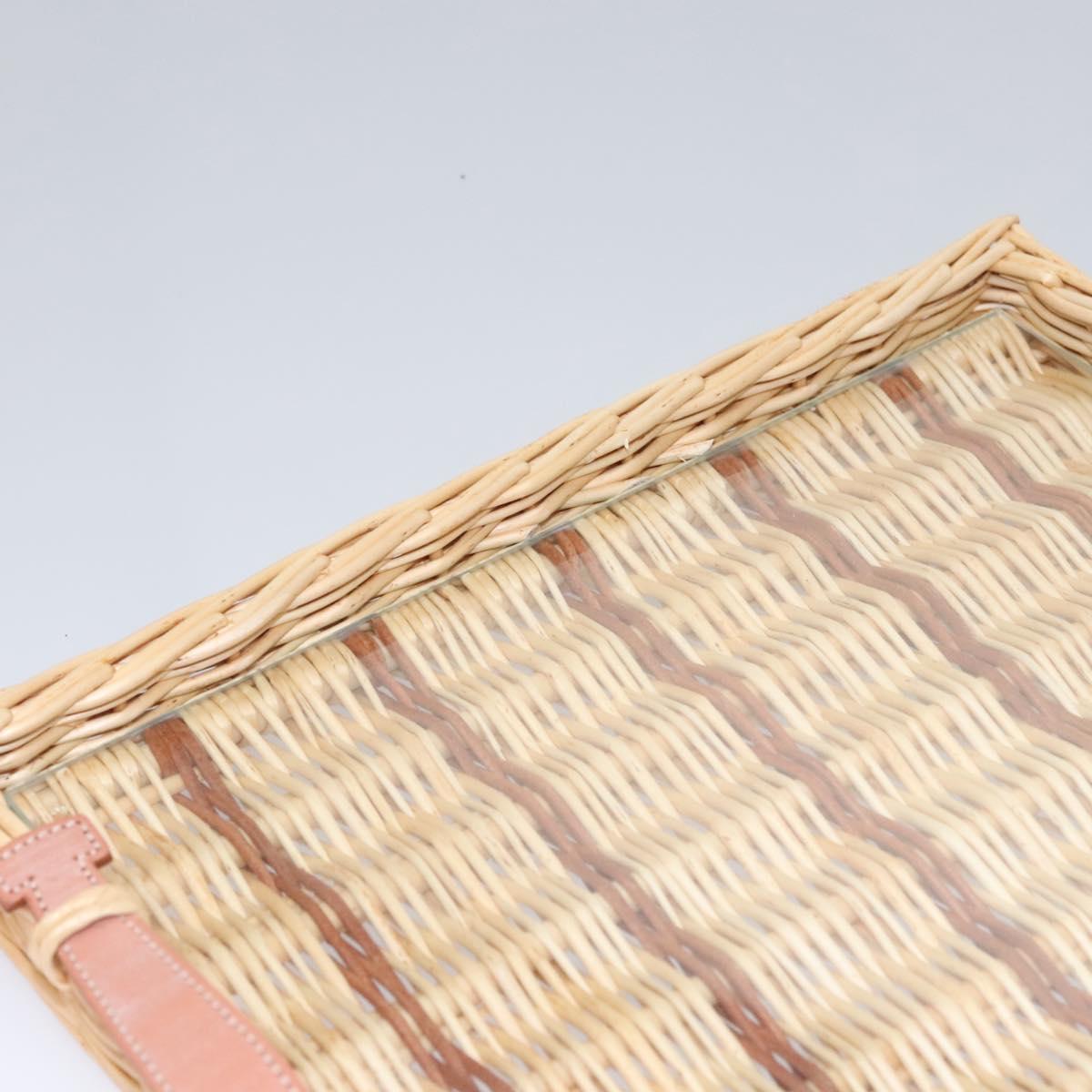 HERMES Wicker Tray Wood Beige Auth mr1065A