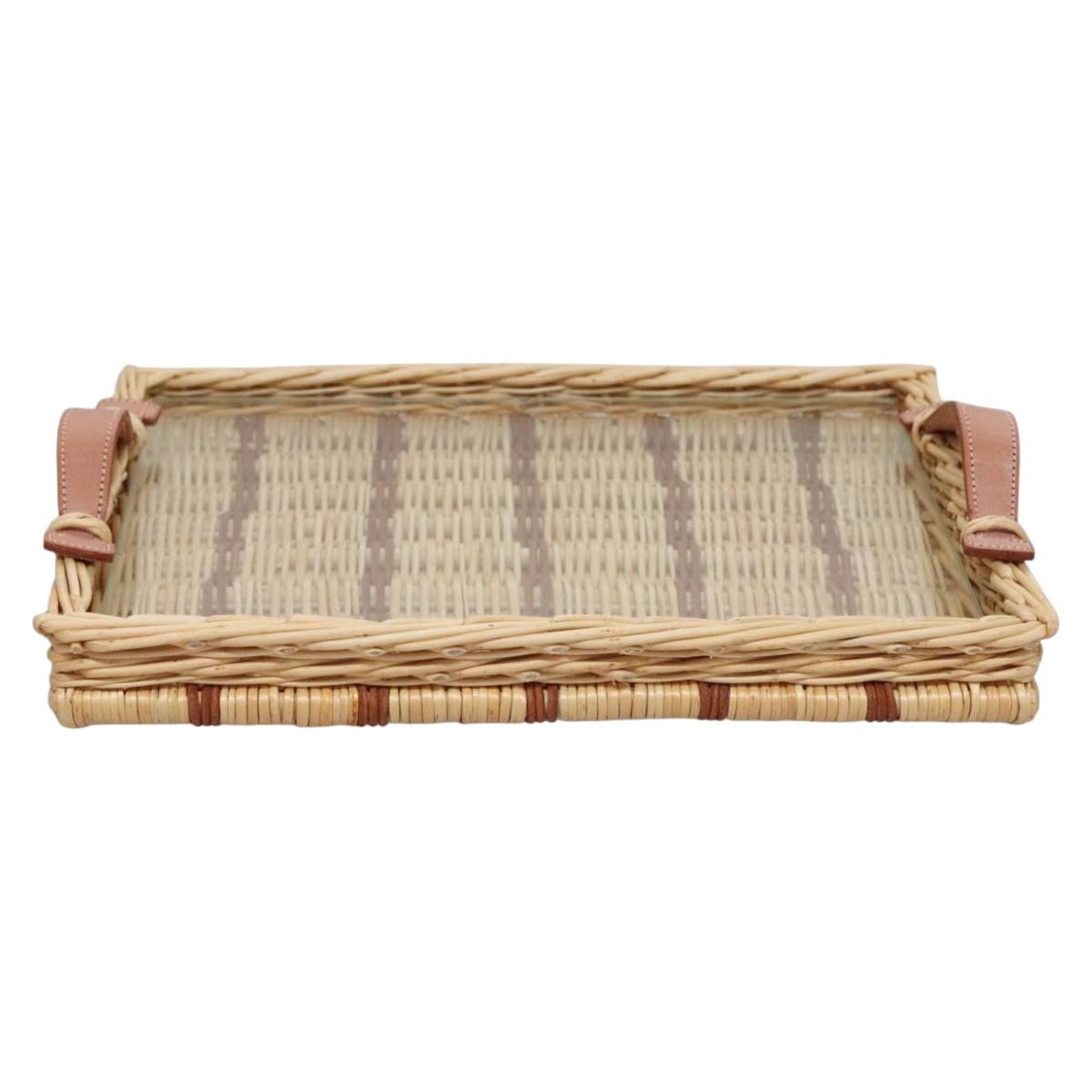 HERMES Wicker Tray Wood Beige Auth mr1065A