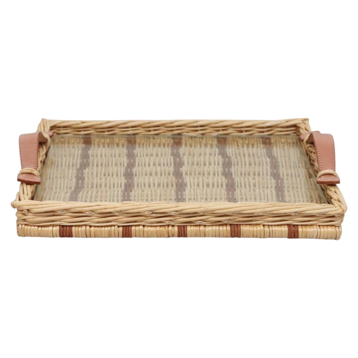 HERMES Wicker Tray Wood Beige Auth mr1065A