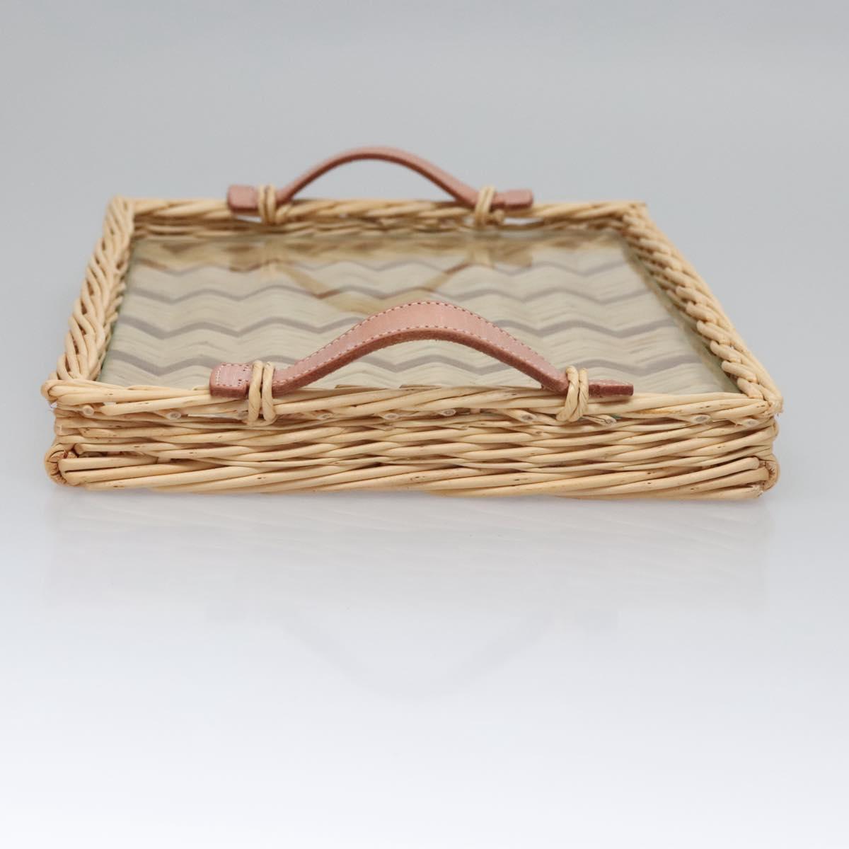 HERMES Wicker Tray Wood Beige Auth mr1065A