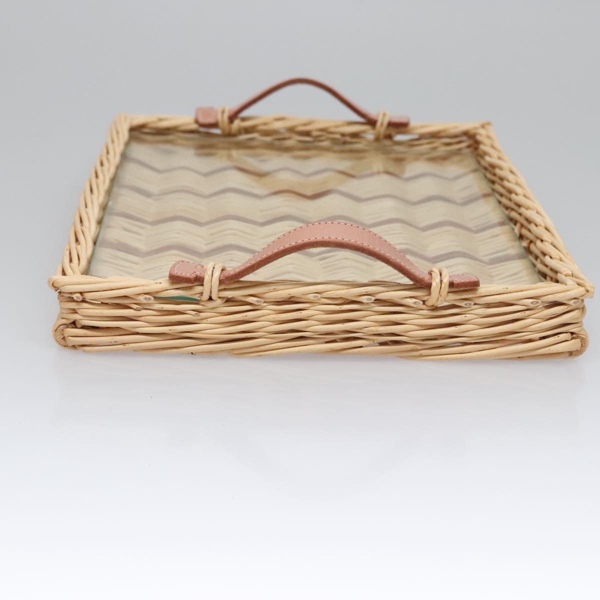 HERMES Wicker Tray Wood Beige Auth mr1065A