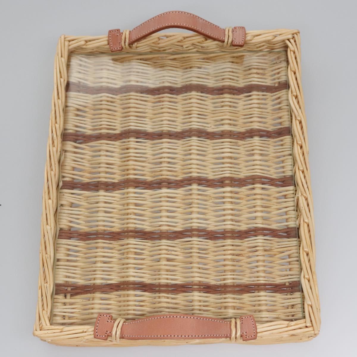 HERMES Wicker Tray Wood Beige Auth mr1065A