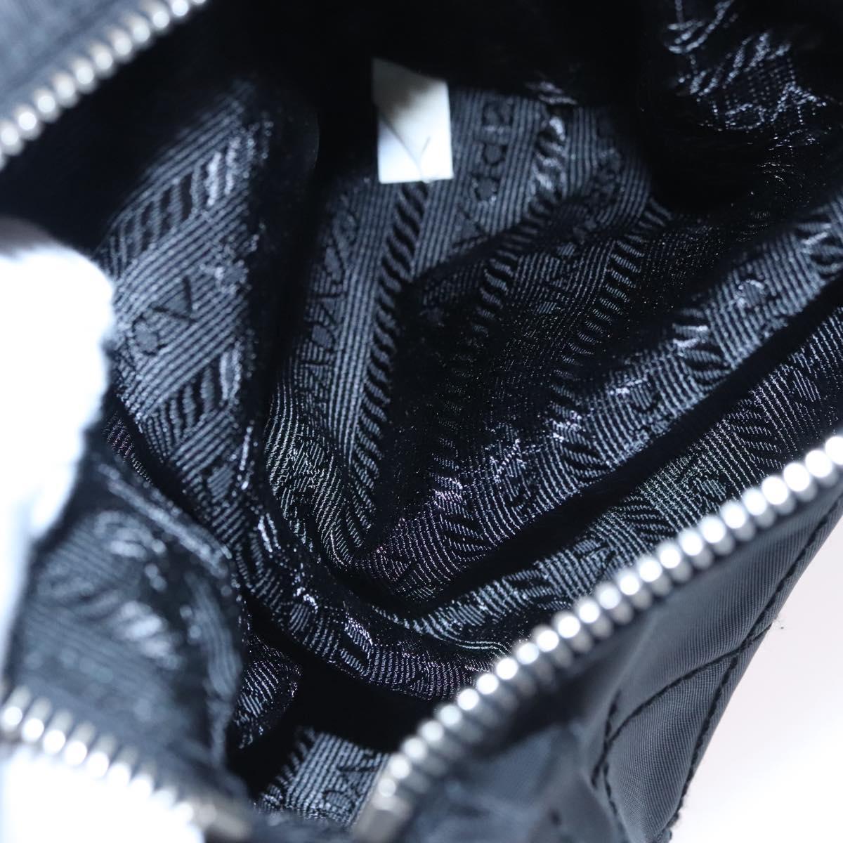 PRADA Chain Hand Bag Nylon Black Silver Auth mr1081V