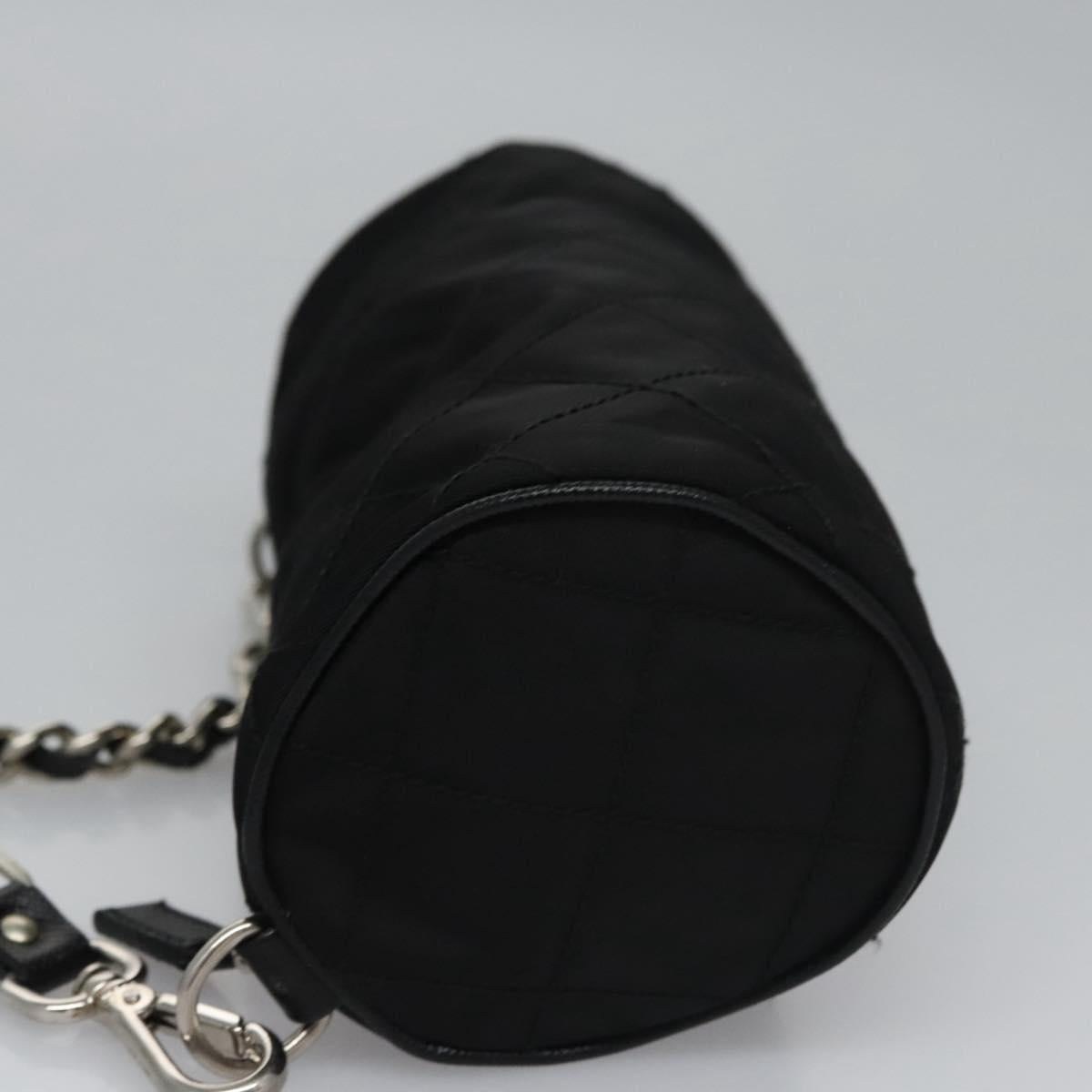 PRADA Chain Hand Bag Nylon Black Silver Auth mr1081V