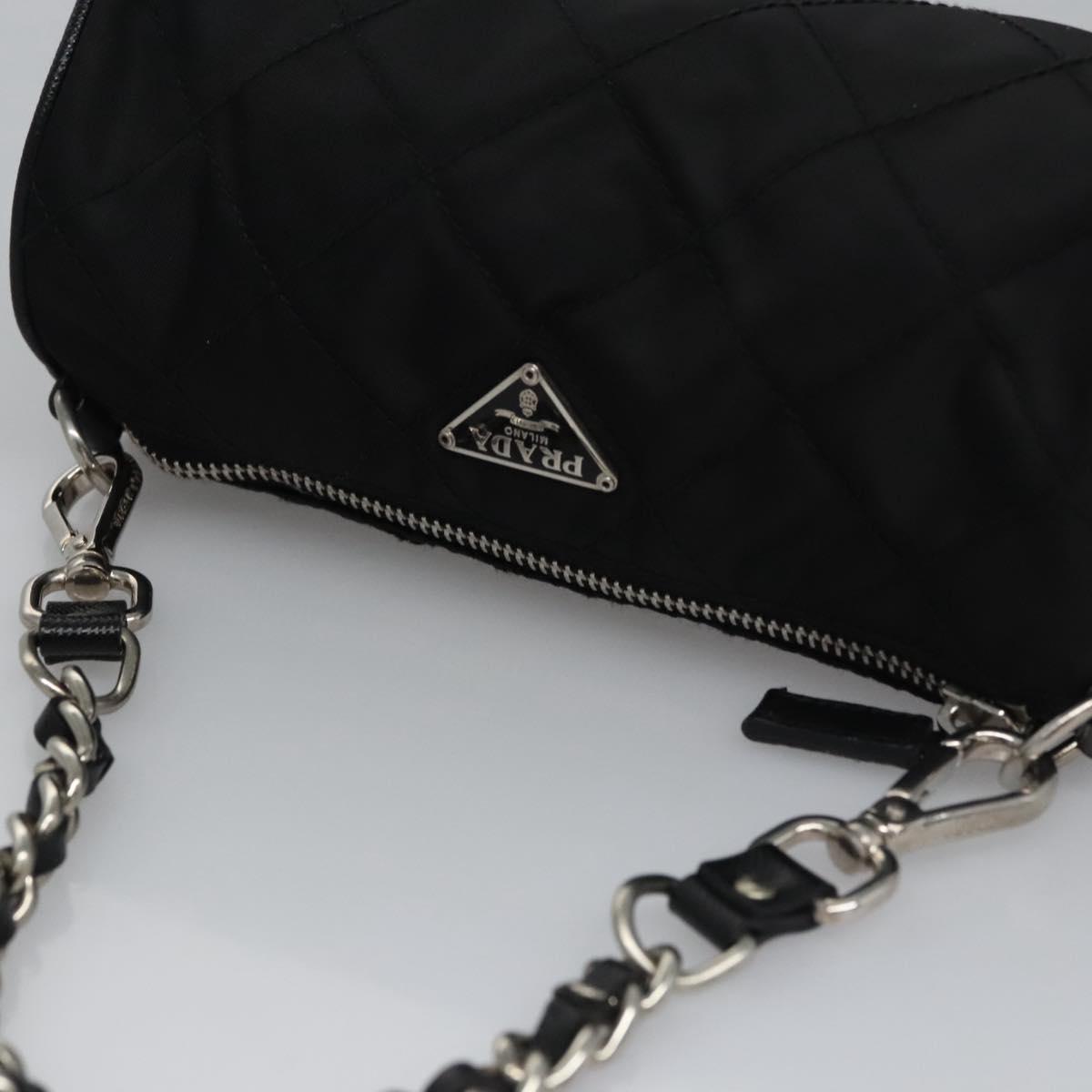 PRADA Chain Hand Bag Nylon Black Silver Auth mr1081V