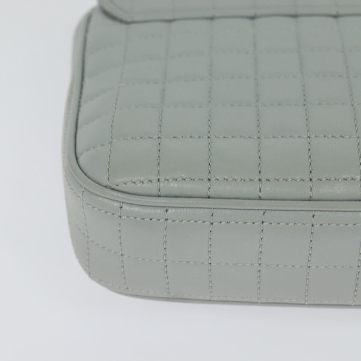 CELINE Quilted Chain Shoulder Bag Lamb Skin Gray Gold Auth mr1084V