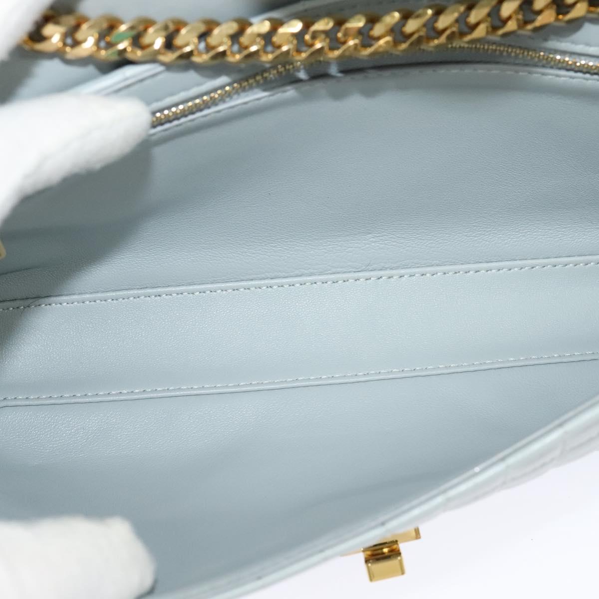 CELINE Quilted Chain Shoulder Bag Lamb Skin Gray Gold Auth mr1084SAV
