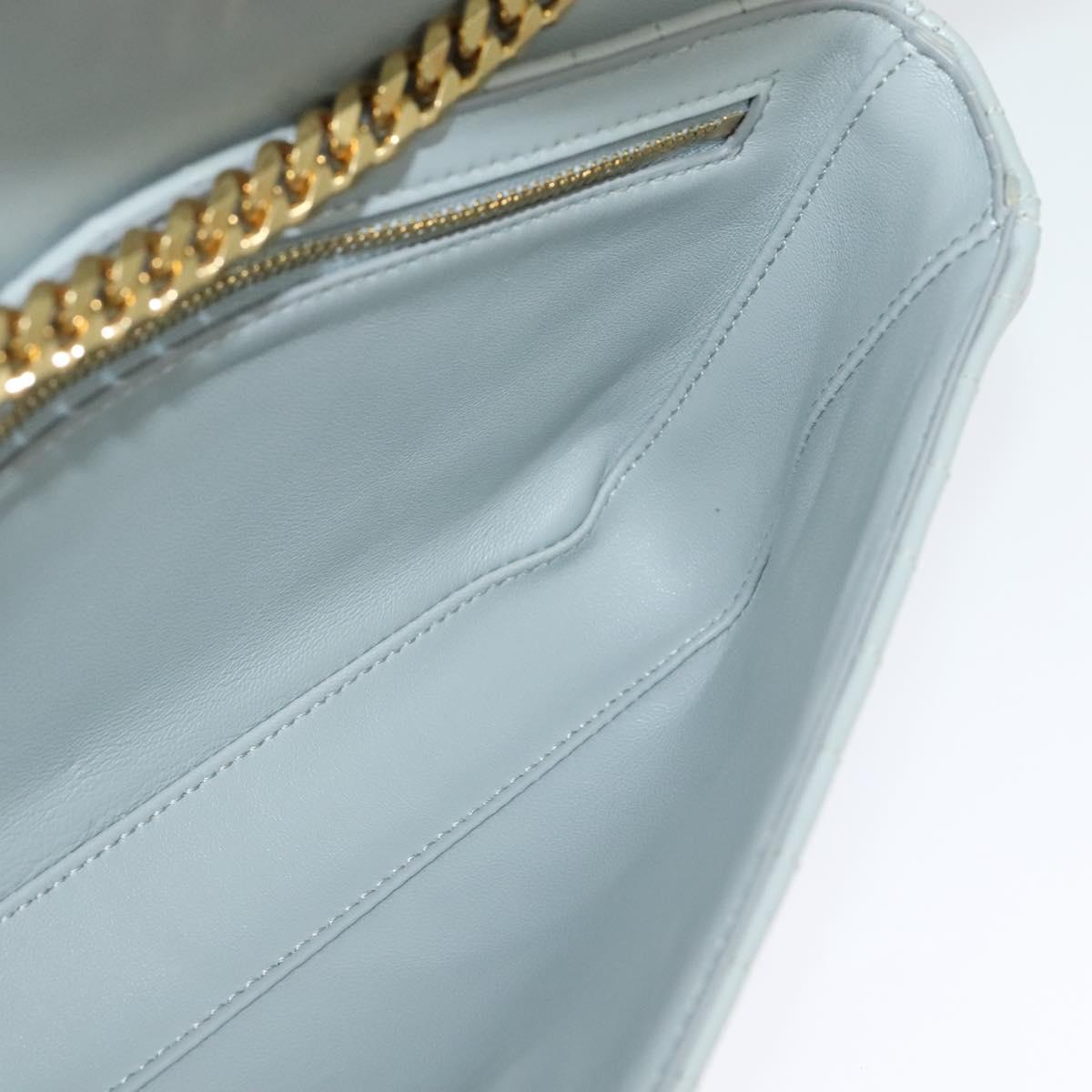 CELINE Quilted Chain Shoulder Bag Lamb Skin Gray Gold Auth mr1084SAV