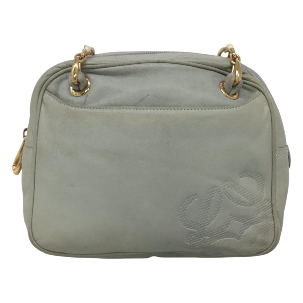 LOEWE Anagram Chain Shoulder Bag Leather Gray Gold Auth mr1092