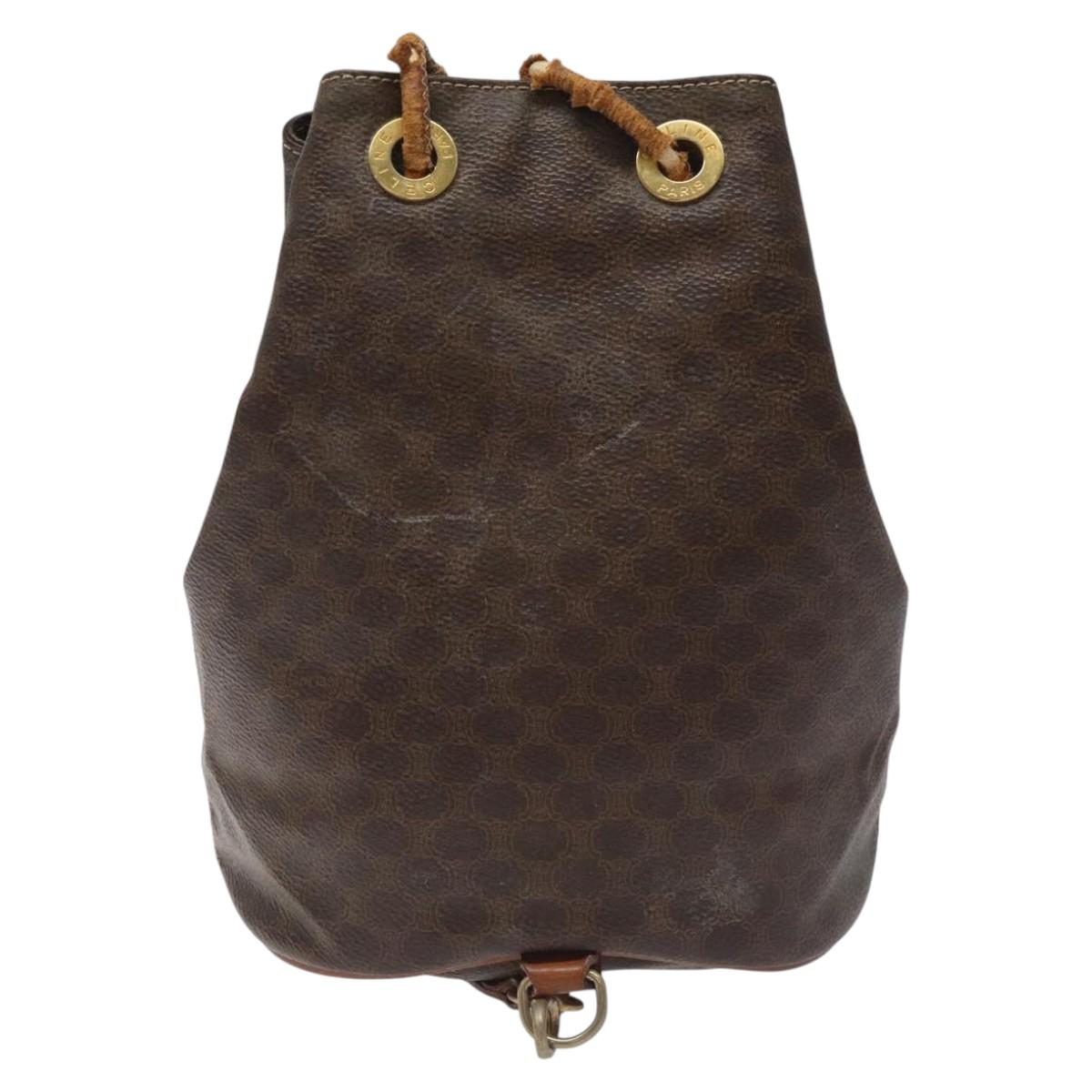 CELINE Macadam Canvas Purse Backpack PVC Leather Brown Gold Auth mr1093