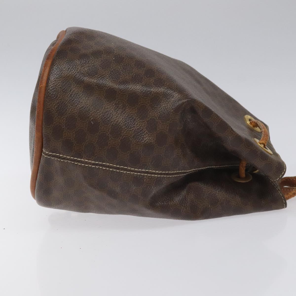 CELINE Macadam Canvas Purse Backpack PVC Leather Brown Gold Auth mr1093