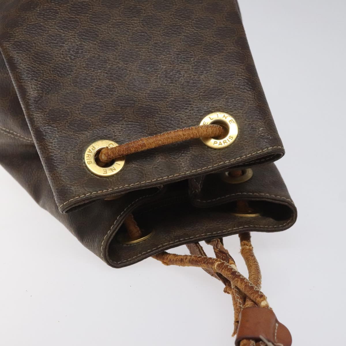 CELINE Macadam Canvas Purse Backpack PVC Leather Brown Gold Auth mr1093