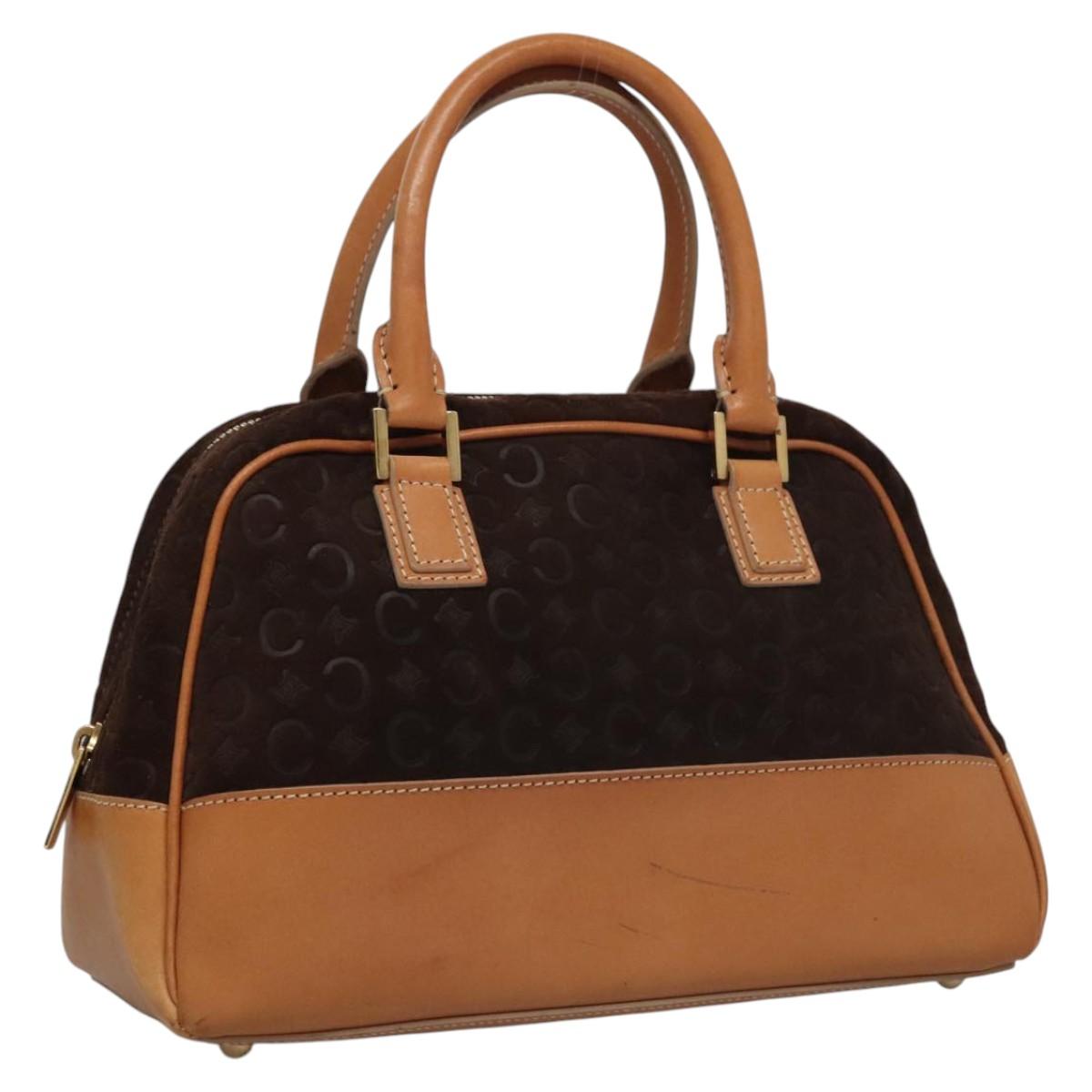 CELINE C Macadam Canvas Hand Bag Brown Gold Auth mr1094