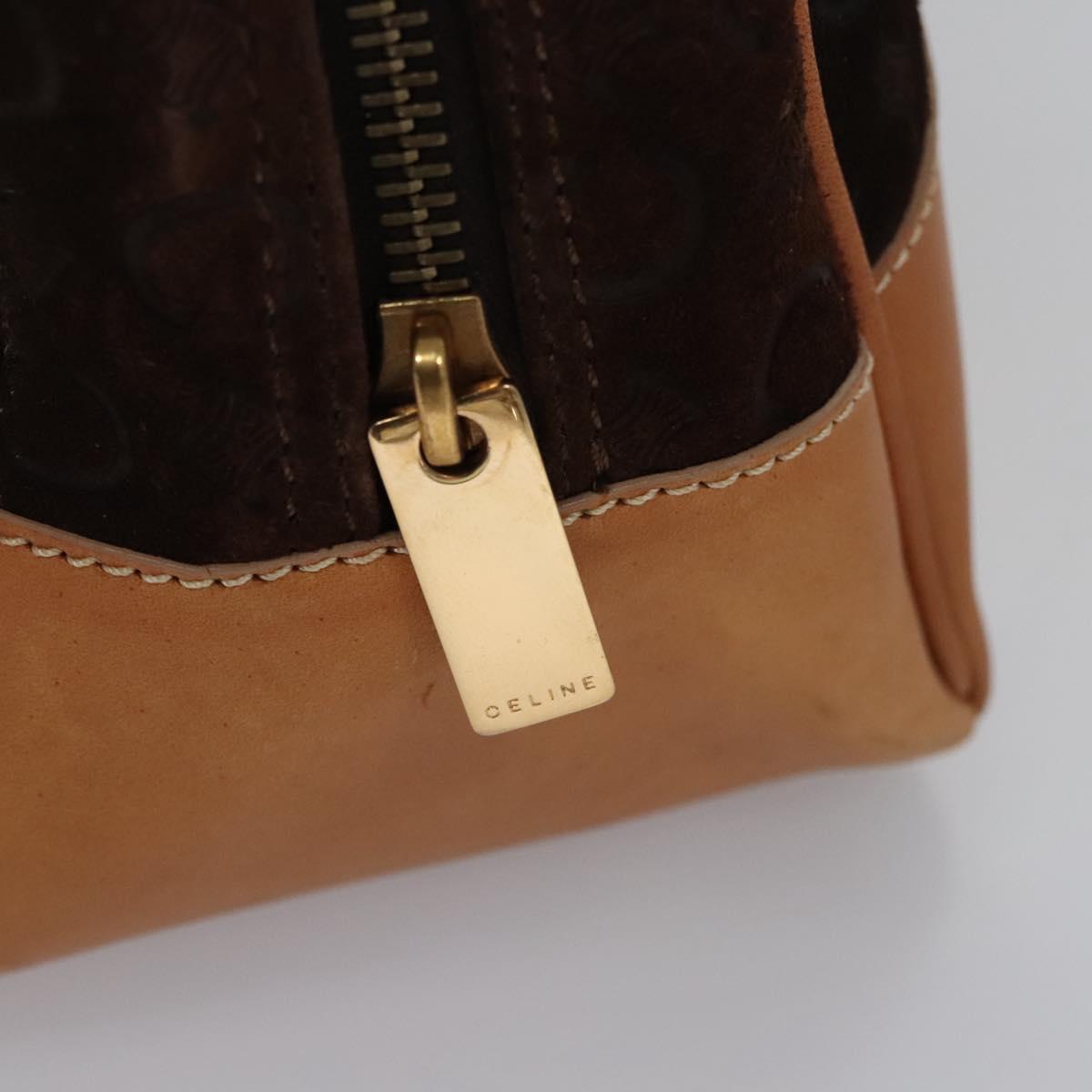 CELINE C Macadam Canvas Hand Bag Brown Gold Auth mr1094