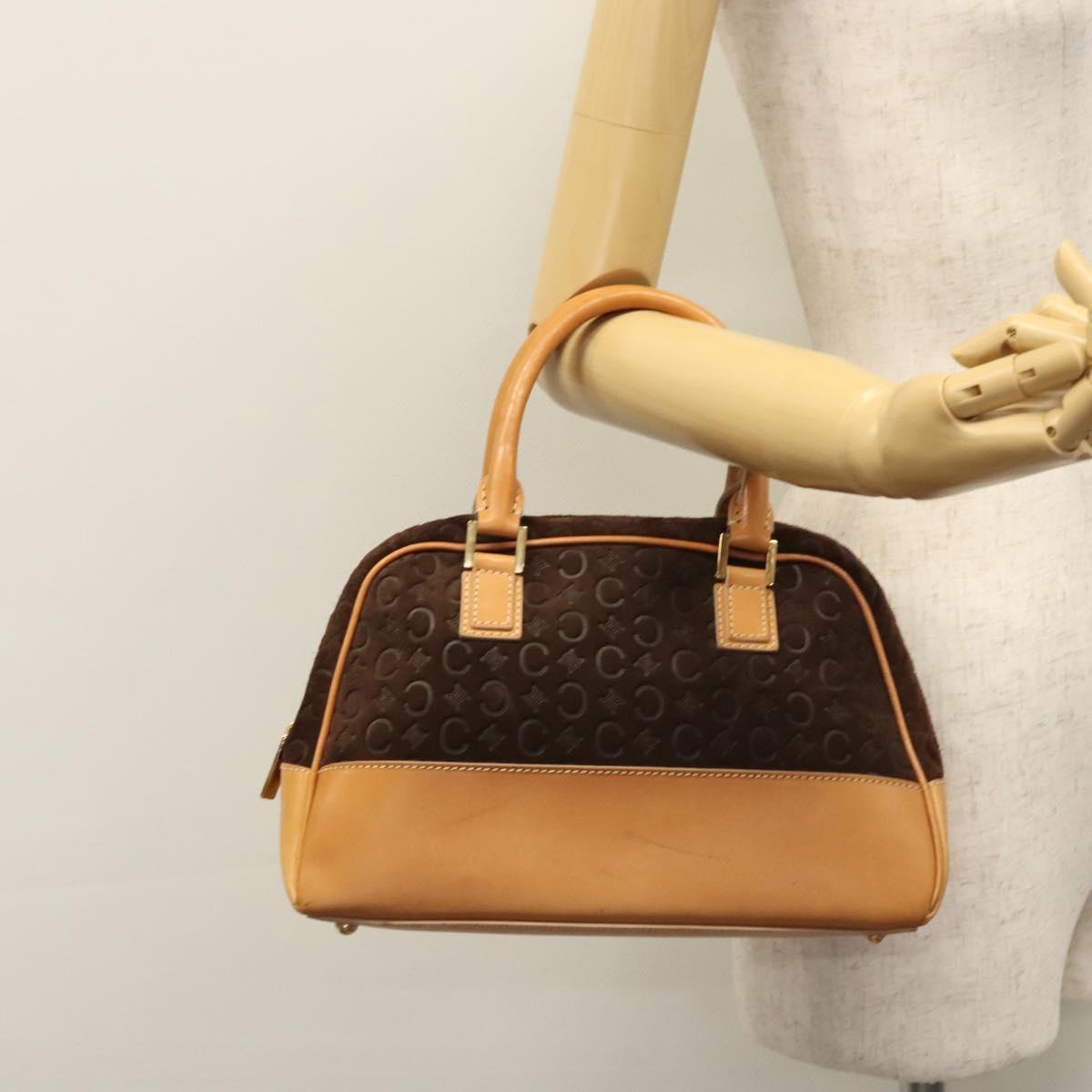 CELINE C Macadam Canvas Hand Bag Brown Gold Auth mr1094