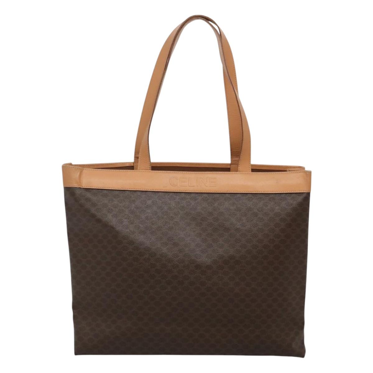 CELINE Macadam Canvas Tote Bag PVC Leather Brown Gold Auth mr1098