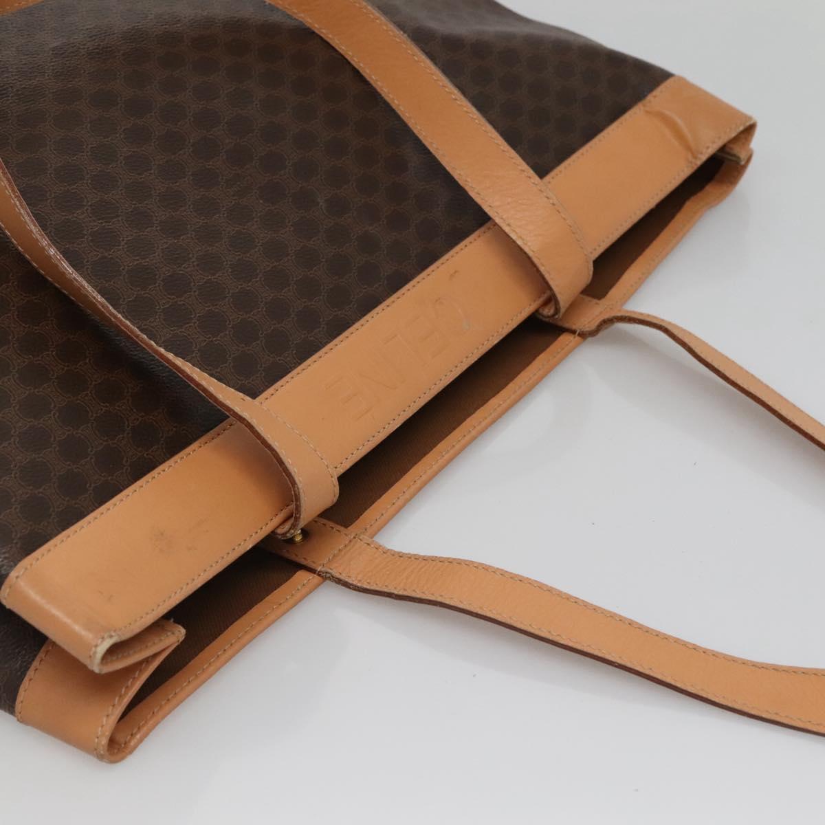 CELINE Macadam Canvas Tote Bag PVC Leather Brown Gold Auth mr1098