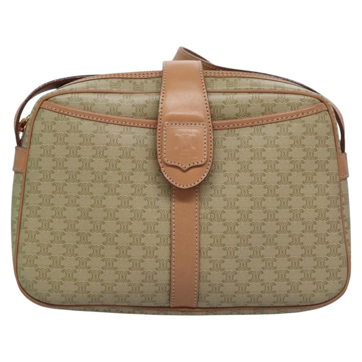 CELINE Macadam Canvas Shoulder Bag Beige Gold Auth mr1099