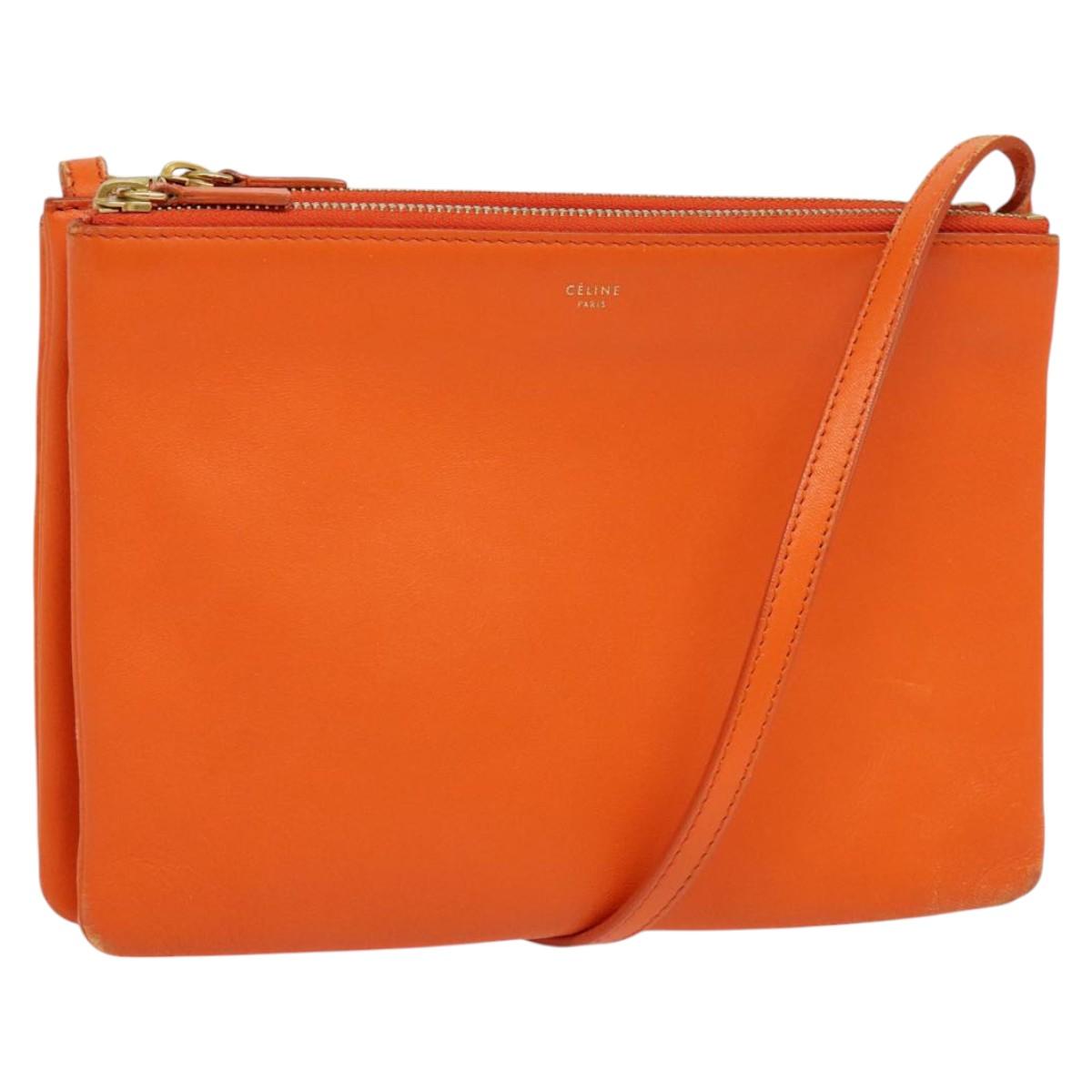 CELINE Trio Shoulder Bag Leather Orange Auth mr1104