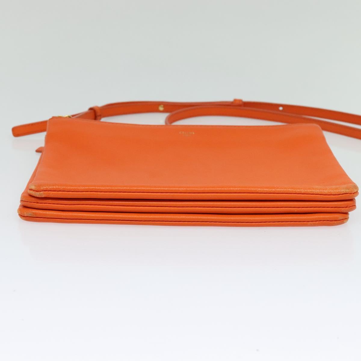 CELINE Trio Shoulder Bag Leather Orange Auth mr1104