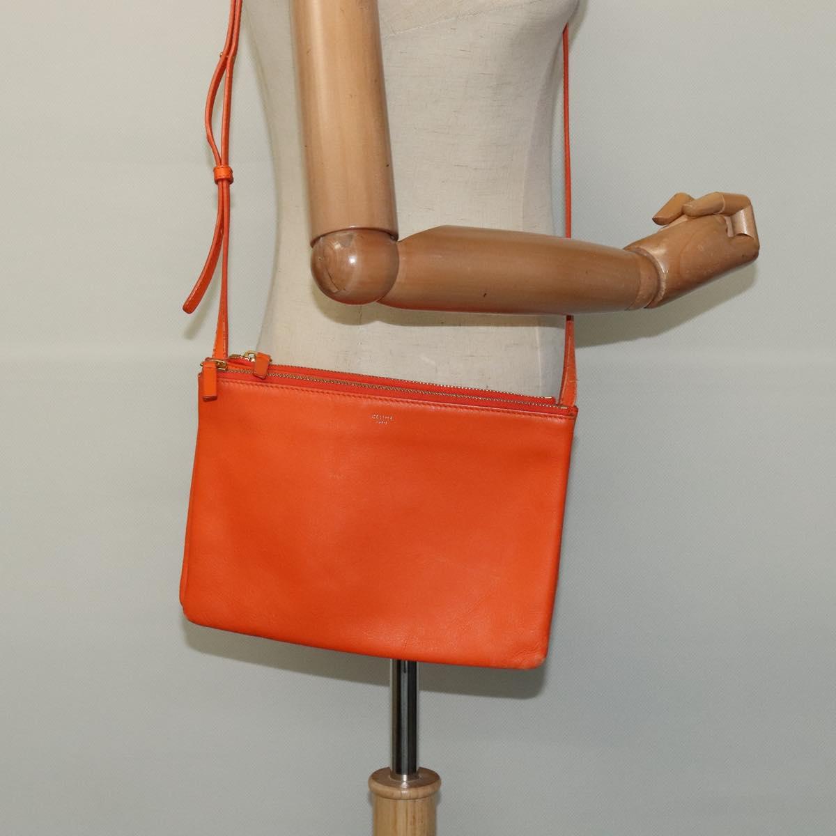 CELINE Trio Shoulder Bag Leather Orange Auth mr1104