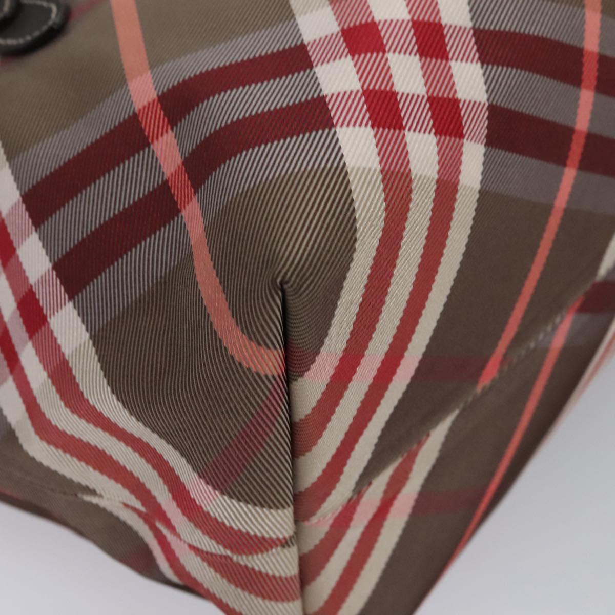 BURBERRY Nova Check Blue Label Hand Bag Nylon Red Brown Auth mr1107