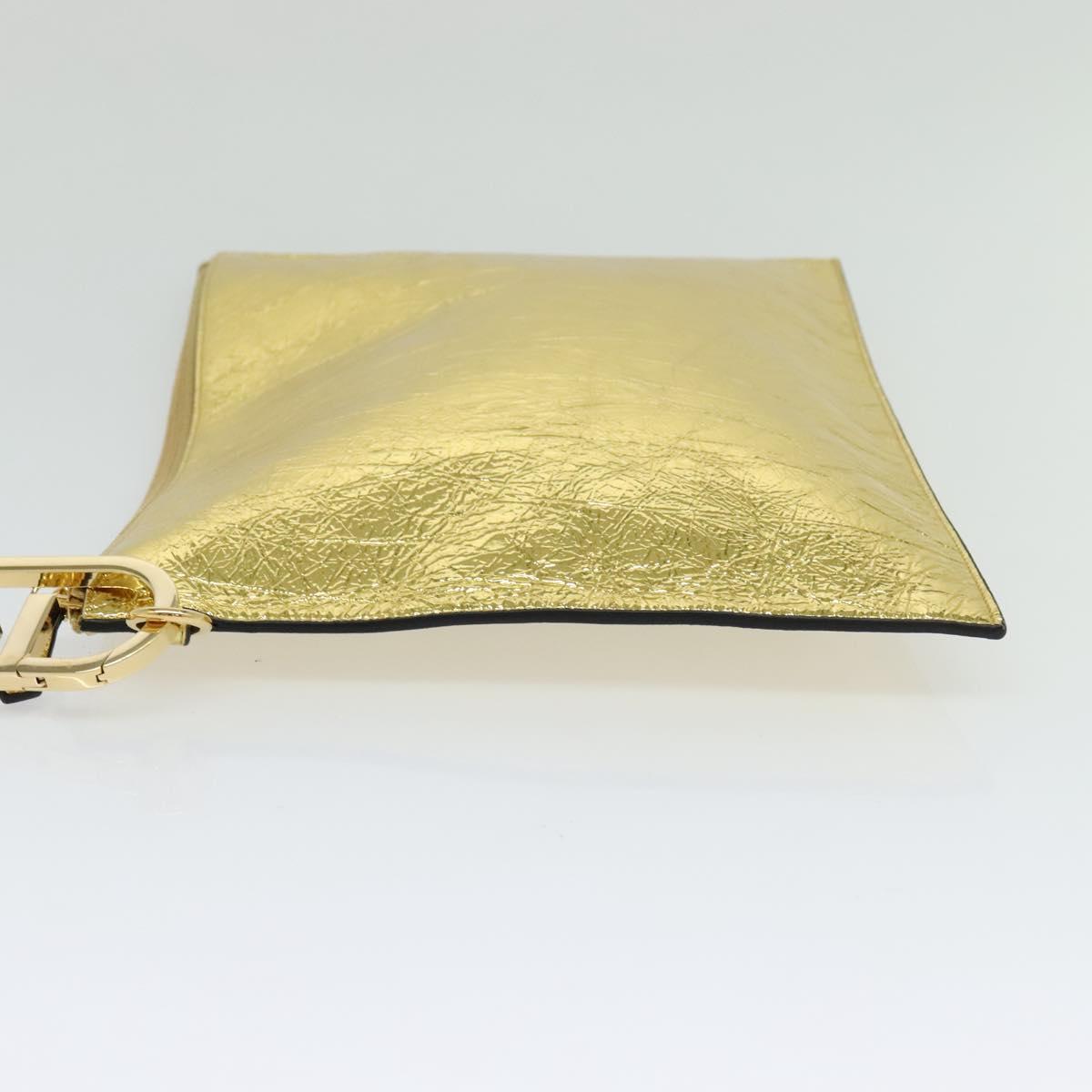 FENDI Clutch Bag Leather Brown Gold Auth mr1110V