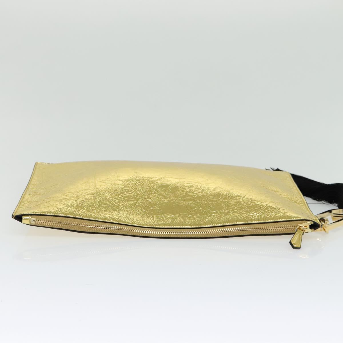 FENDI Clutch Bag Leather Brown Gold Auth mr1110V