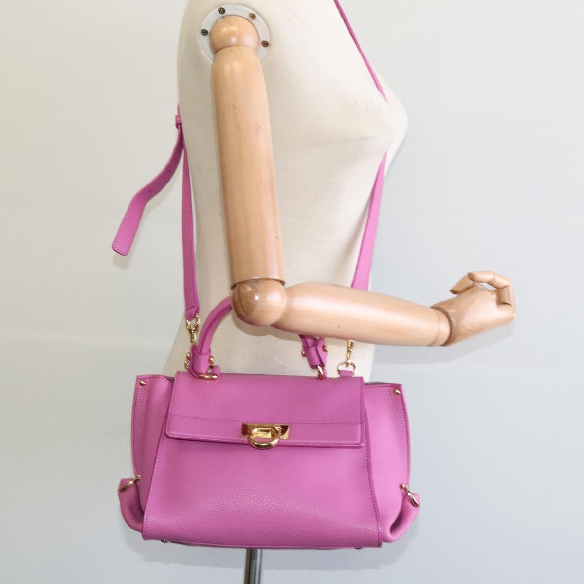 Salvatore Ferragamo Gancini Hand Bag Leather 2way Pink Gold Auth mr1123V