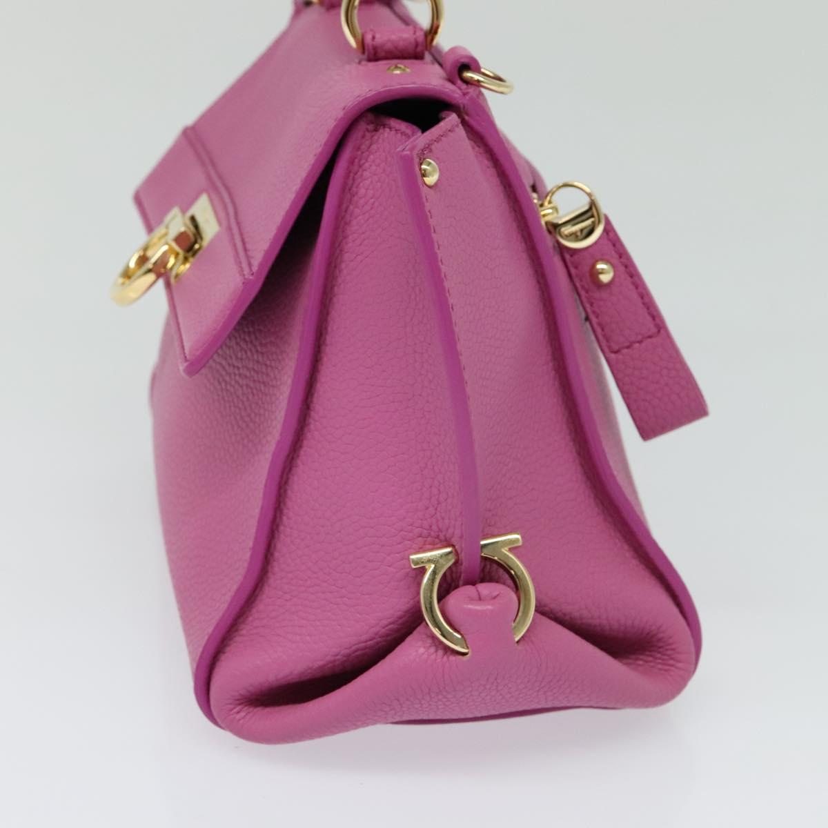Salvatore Ferragamo Gancini Hand Bag Leather 2way Pink Gold Auth mr1123V