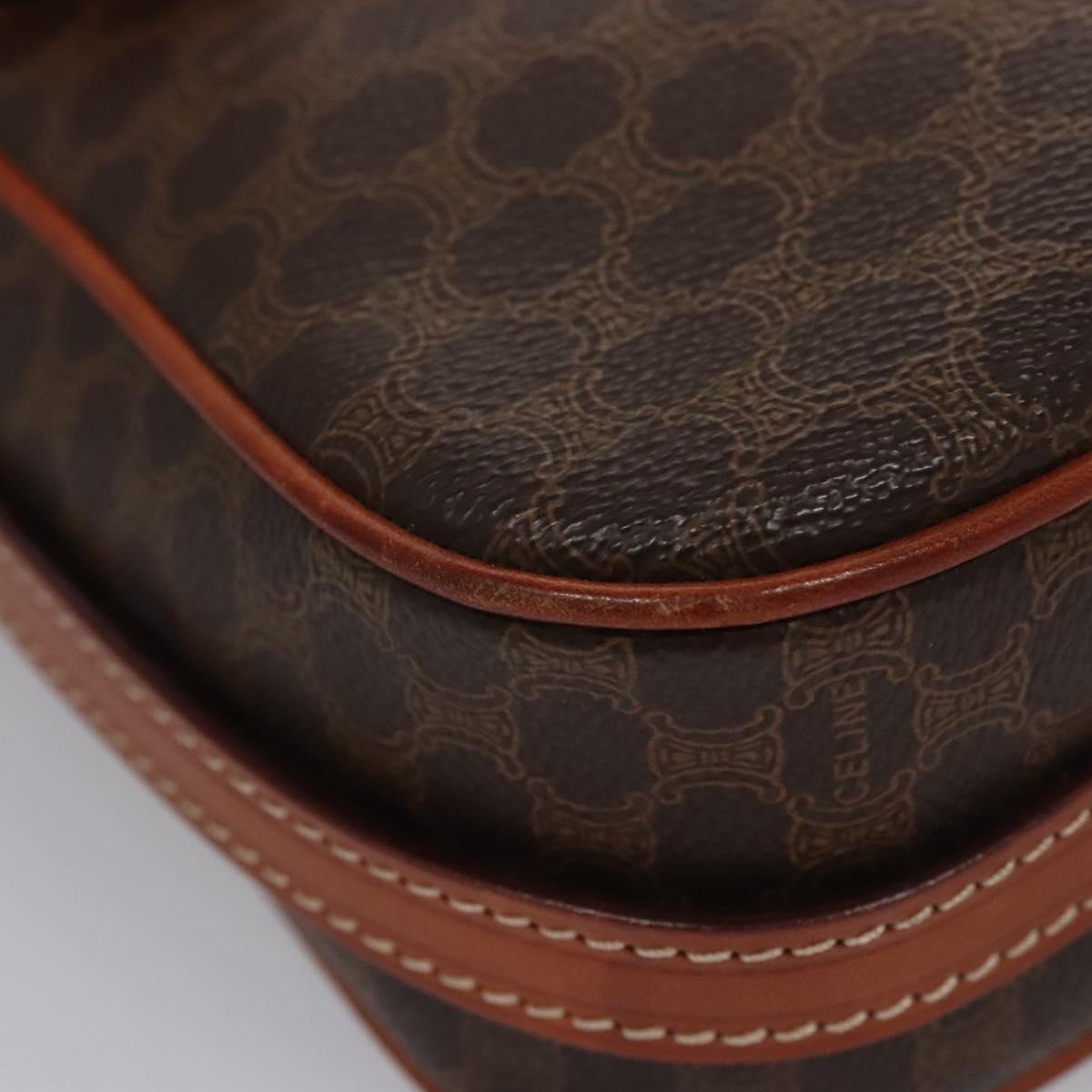 CELINE Macadam Canvas Shoulder Bag PVC Leather Brown Gold Auth mr1125