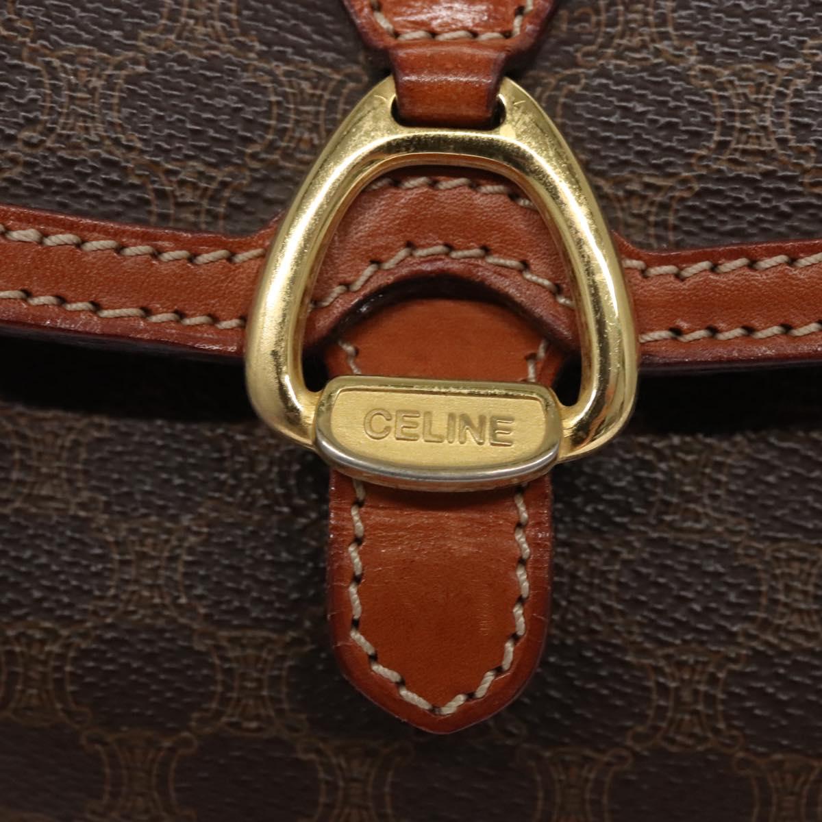 CELINE Macadam Canvas Shoulder Bag PVC Leather Brown Gold Auth mr1125