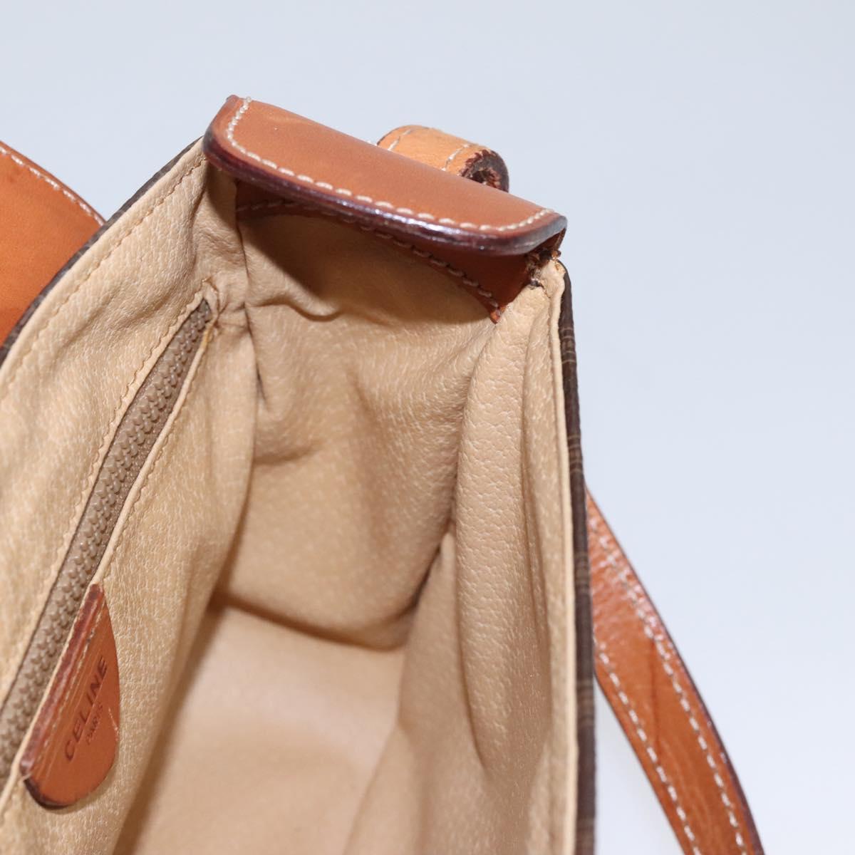 CELINE Macadam Canvas Shoulder Bag PVC Leather Brown Gold Auth mr1125