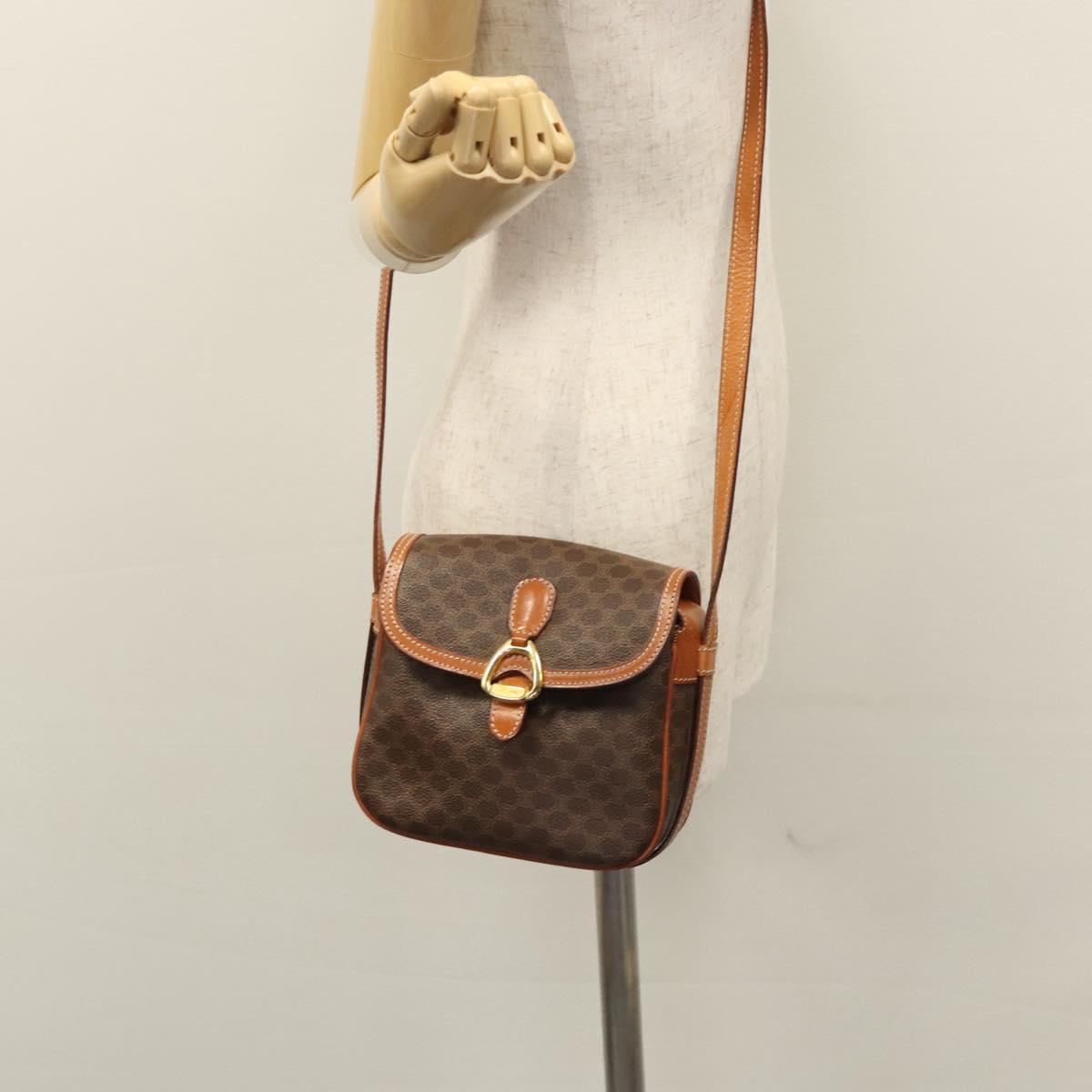 CELINE Macadam Canvas Shoulder Bag PVC Leather Brown Gold Auth mr1125