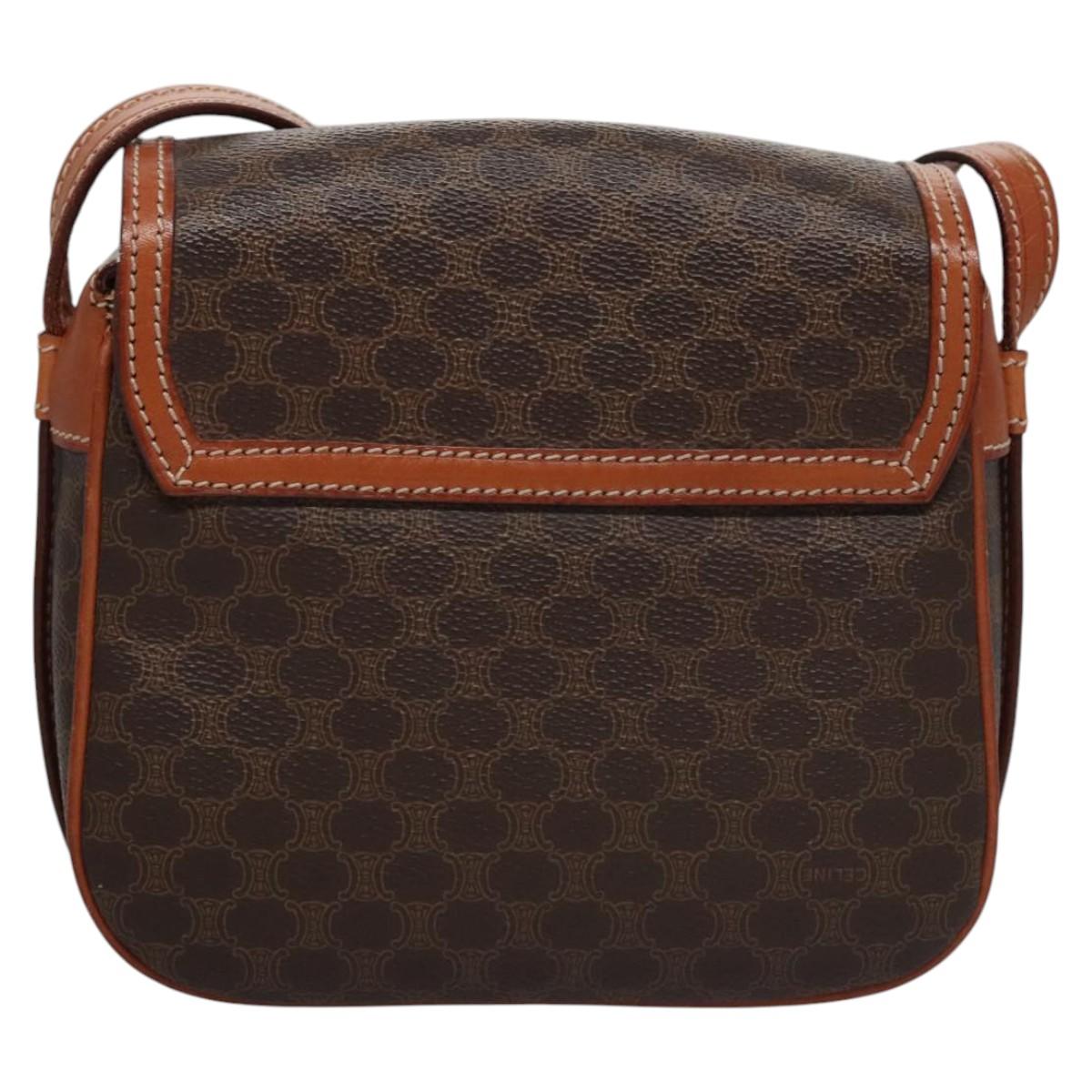 CELINE Macadam Canvas Shoulder Bag PVC Leather Brown Gold Auth mr1125