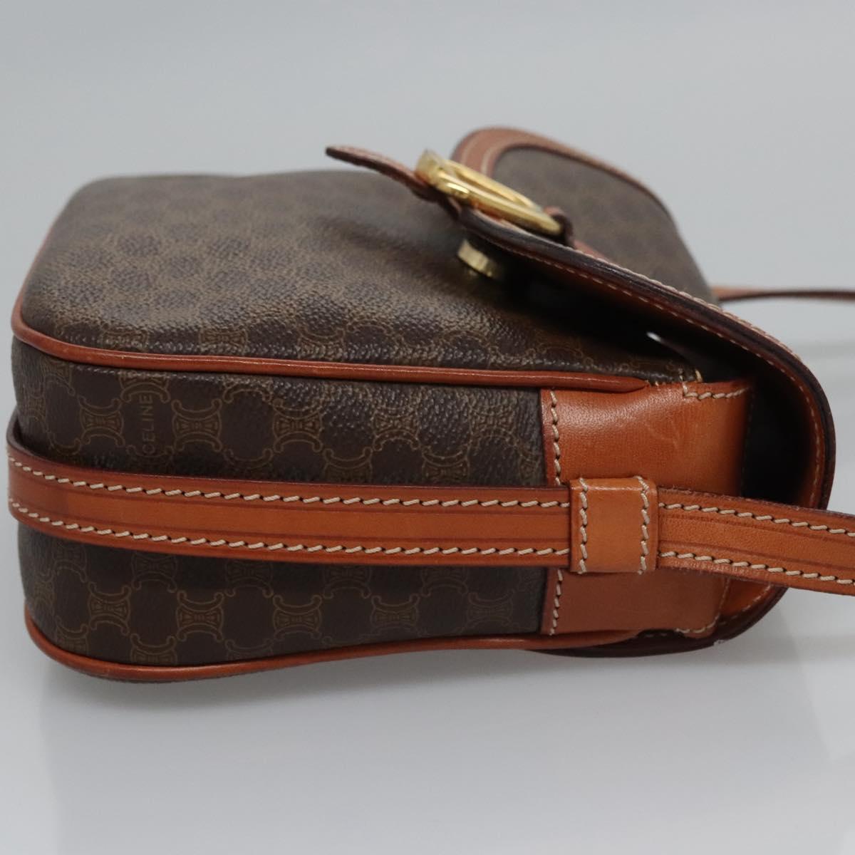 CELINE Macadam Canvas Shoulder Bag PVC Leather Brown Gold Auth mr1125