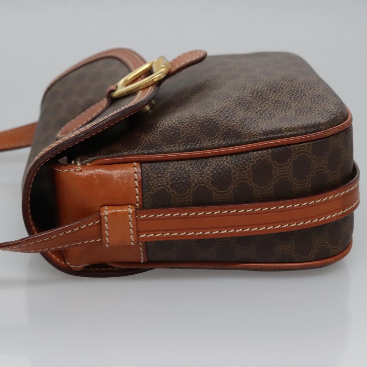 CELINE Macadam Canvas Shoulder Bag PVC Leather Brown Gold Auth mr1125